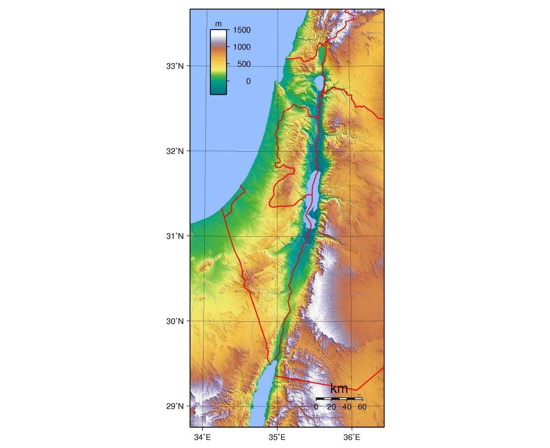 carte d'israël élévation