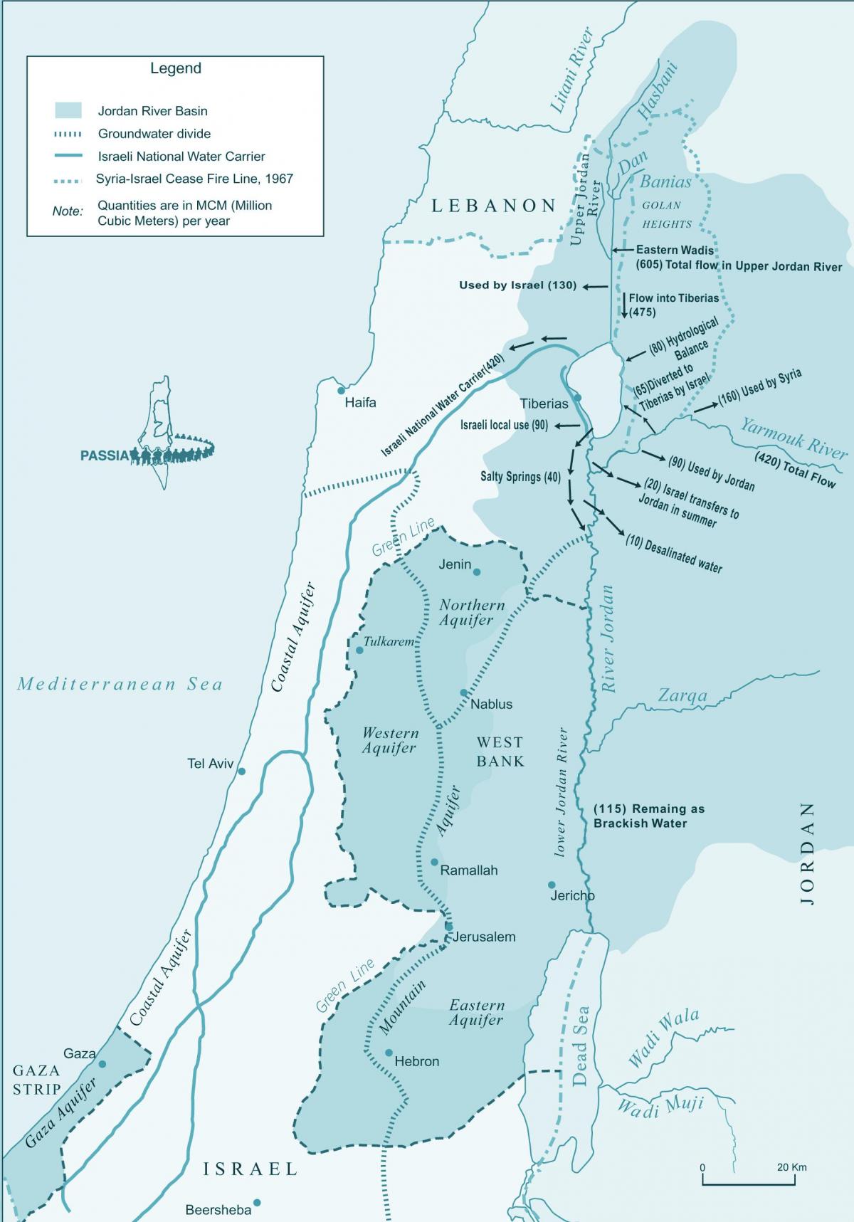 carte d'israël de la rivière